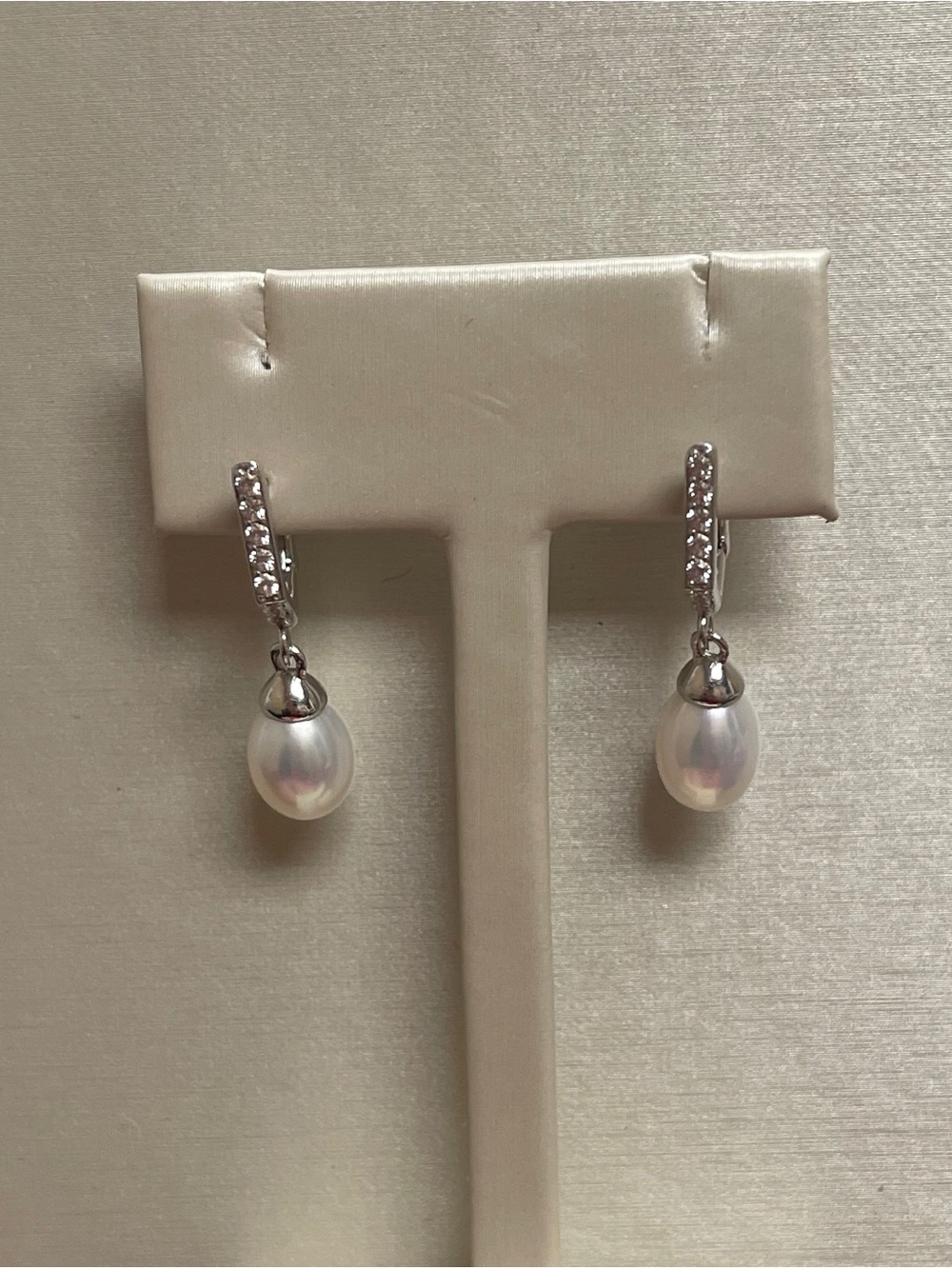 NWOT Monica Rich Kosann Sterling Silver, White Sapphire & Pearl Drop Earrings